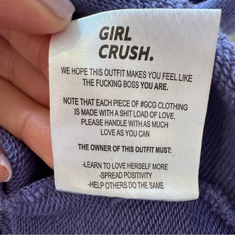 Girl Crush Purple Cropped Sweatshirt S Organic Cotton Varsity G Preppy NWOT #140 - Picture 6 of 6